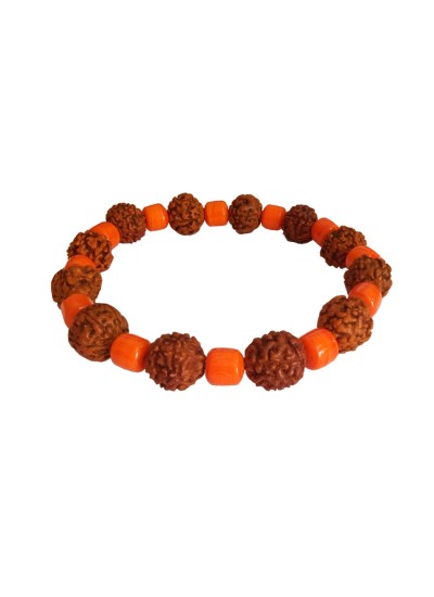  Rudraksha Bracelet Orange Coral by Menjewell